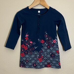 Tea Collection Navy Floral Long Sleeve Cotton Dress
